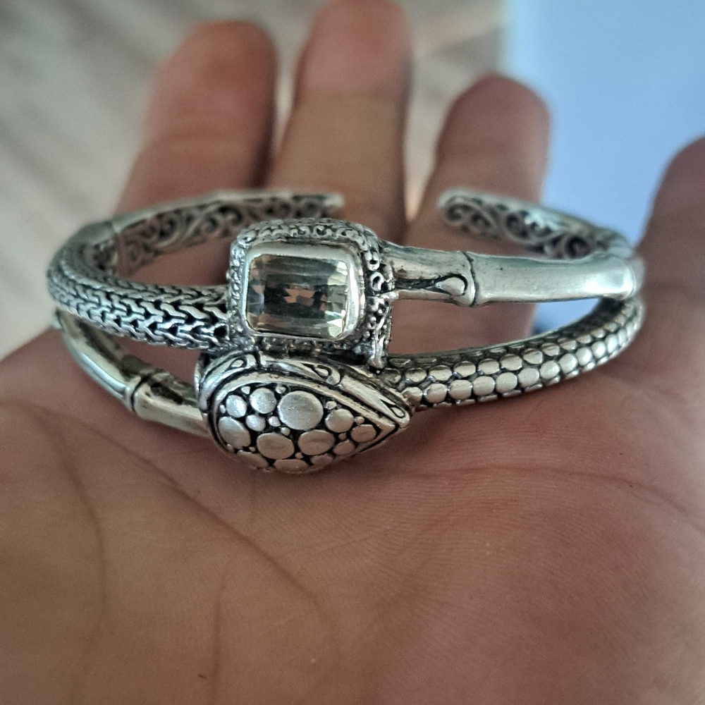 Vintage Sarda Bali Hinged Cuff- Lemon Topaz 925 silver